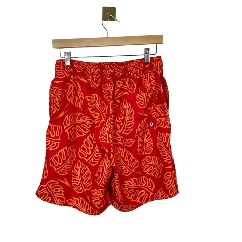Speedo Men’s Red Orange Leaf Print Swim Trunks Board Shorts Size M